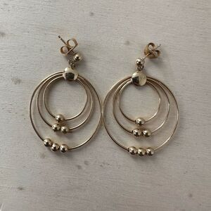 Vintage 14k Gold Circle And Moving Balls Earrings